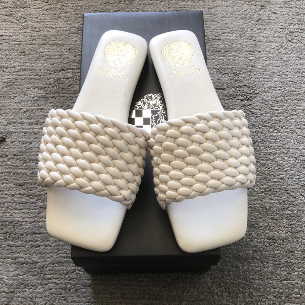 Vince Camuto White Slide Sandals with Quilted Strap